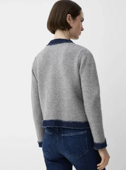 Metal-button denim-trim cardigan