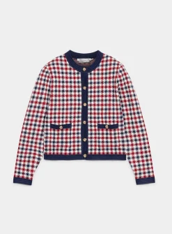 Metallic buttons jacquard cardigan