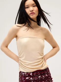 Metallic effect cropped tube top