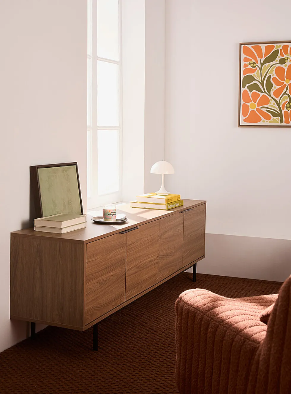 Metallic legs four-door minimalist TV unit
