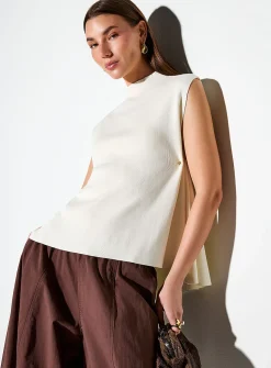 Metallized pins draped mock-neck cami