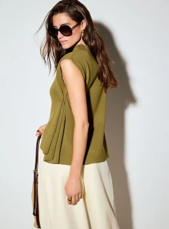 Metallized pins draped mock-neck cami