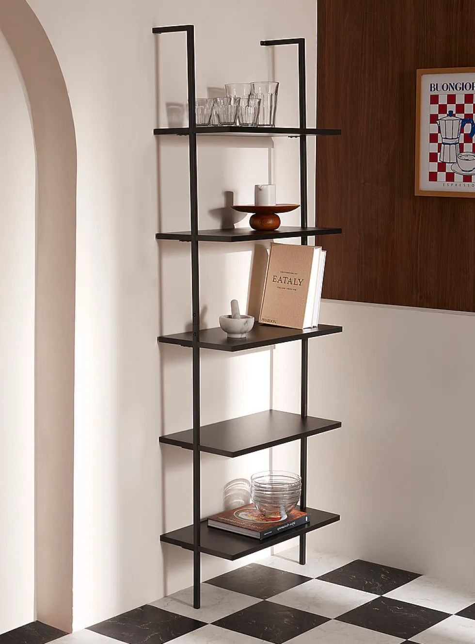 Minimalist ladder-shaped bookshelf