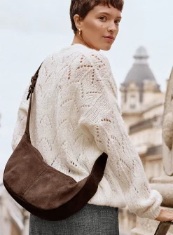 Minimalist suede half-moon hobo bag