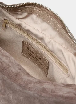 Minimalist suede half-moon hobo bag