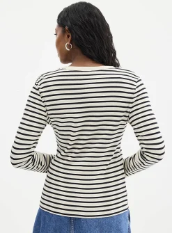 Mini-ribbing striped long-sleeve T-shirt