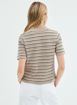 Moss-stitch striped knit cardigan