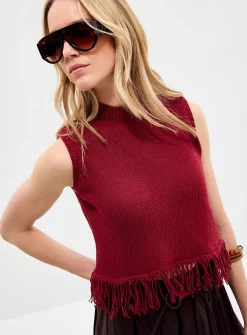 Natural knit fringed sweater vest