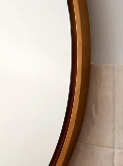 Natural pine round mirror