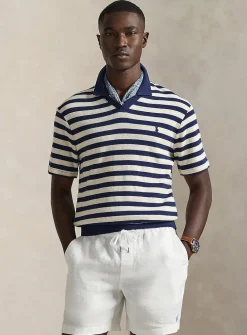 Nautical striped Johnny-collar polo