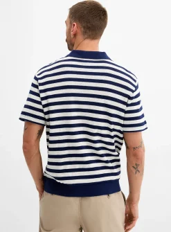 Nautical striped Johnny-collar polo