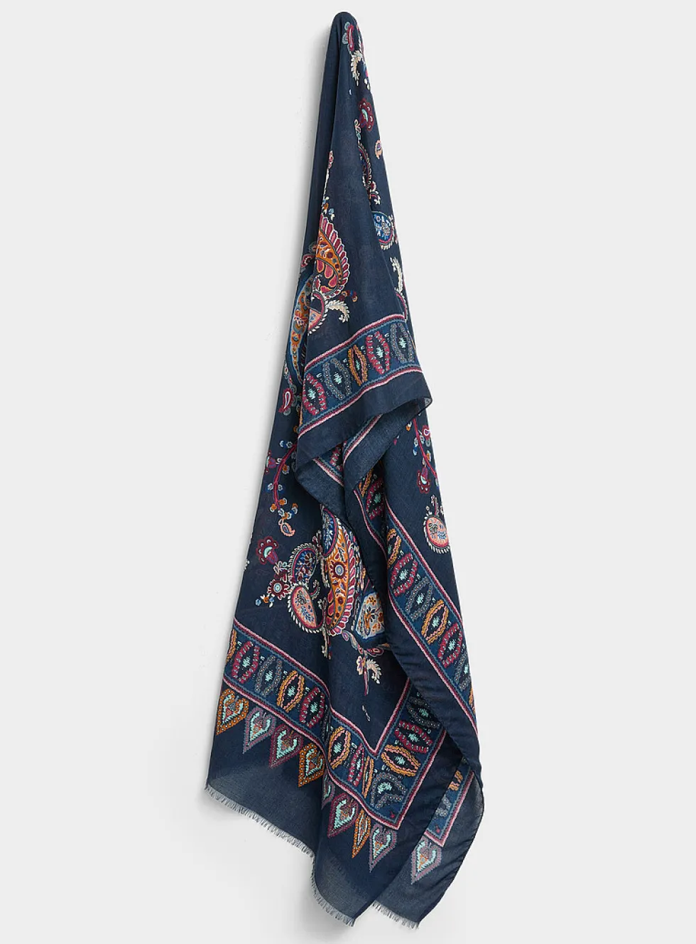 Navy blue paisley lightweight scarf