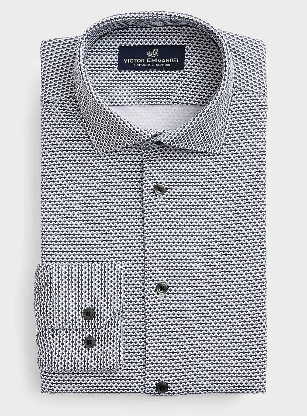 Navy geo herringbone stretch shirt