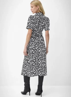 Notch collar belted midi dress