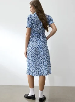 Notch collar belted midi dress
