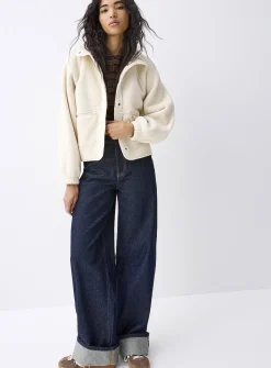 Nylon details fleece jacket