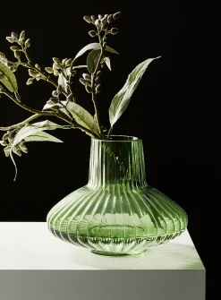 Oblong rounded-grooves tinted glass vase
