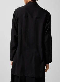 Officer collar elongated tie-up shirt