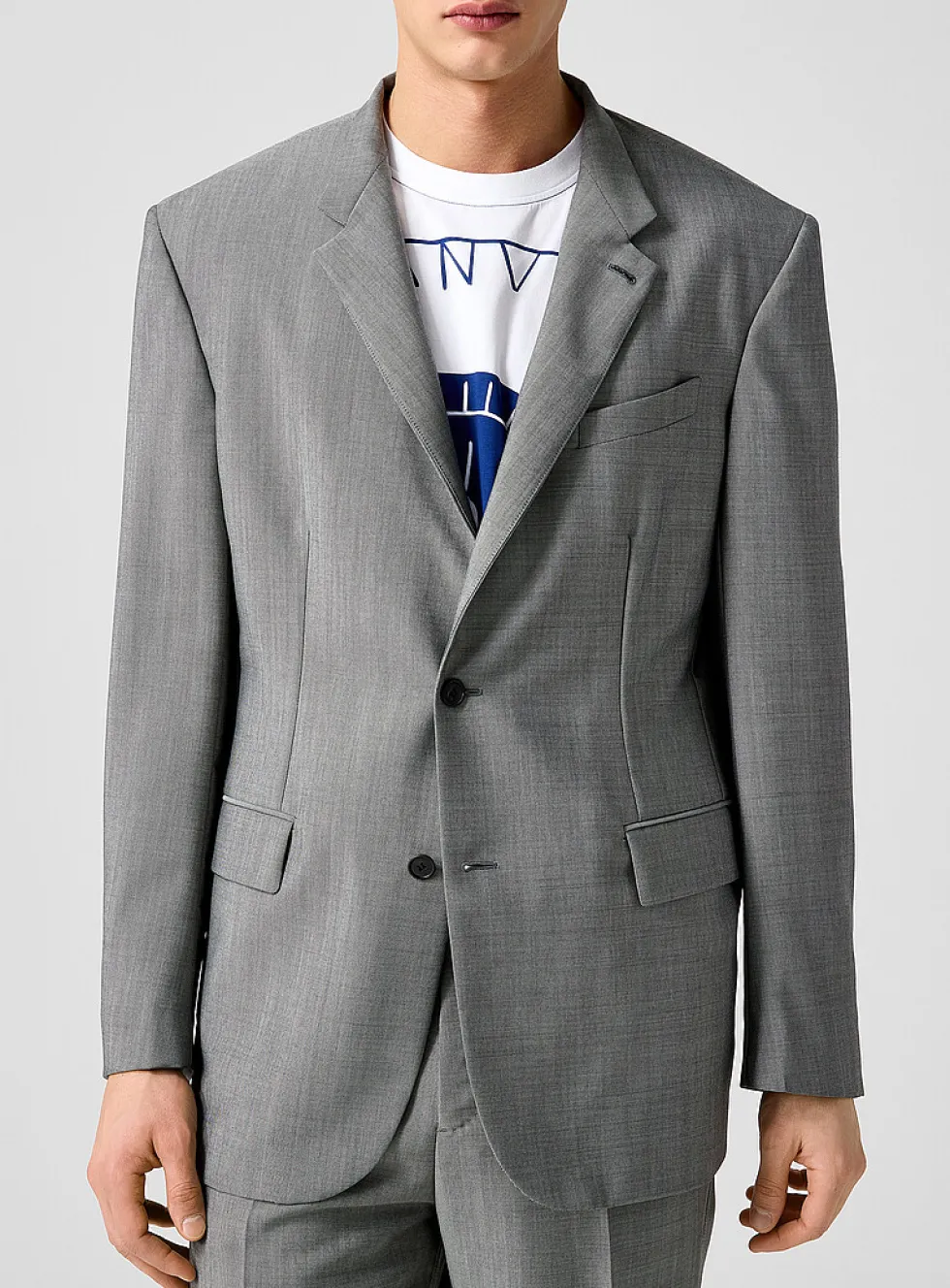 Officer collar faux-plain grey jacket