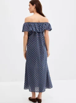 Off-the-shoulder mosaic voile dress
