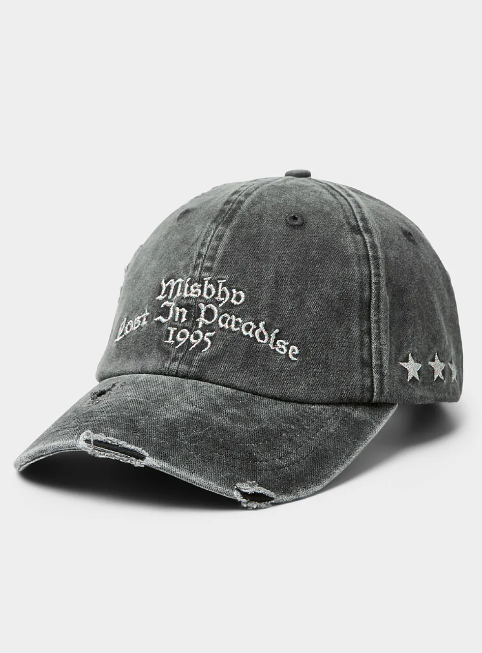 Oily sheen embroidery distressed cap