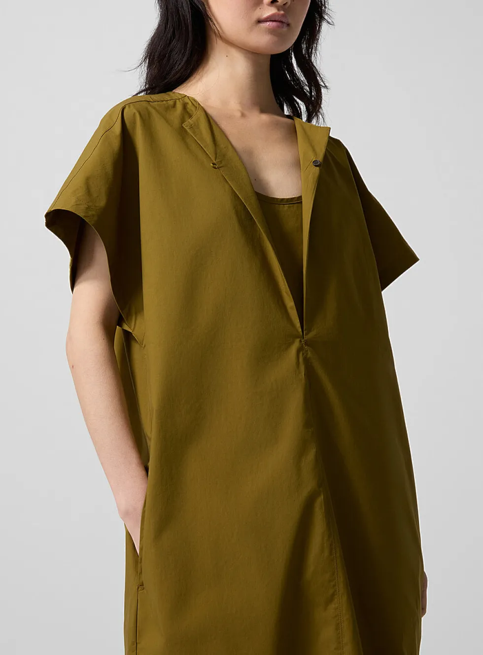 Olive poplin midi dress