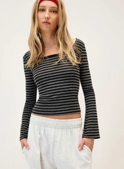 Open-back striped T-shirt