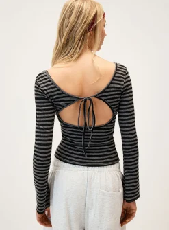 Open-back striped T-shirt