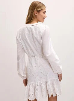 Openwork broderie anglaise belted minidress