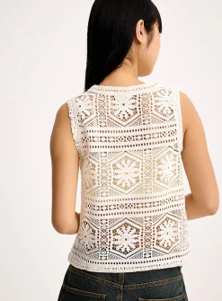 Openwork knit boxy-fit cami