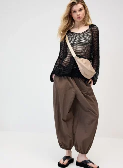 Openwork knit hoodie