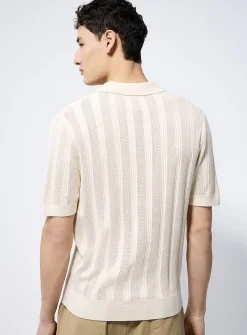Openwork knit Johnny collar polo