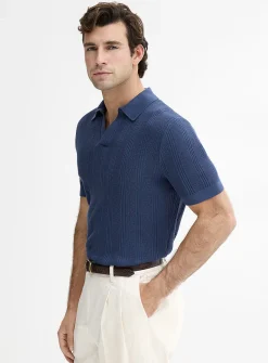 Openwork knit Johnny collar polo
