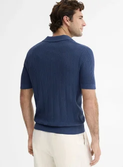 Openwork knit Johnny collar polo