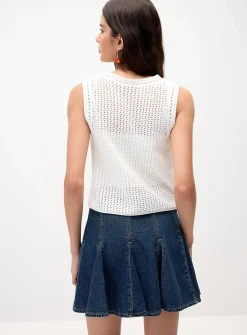 Openwork knit open sweater vest