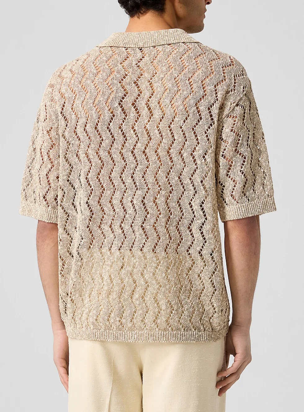 Openwork knit polo collar sweater