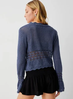 Openwork knit tie-up cropped cardigan