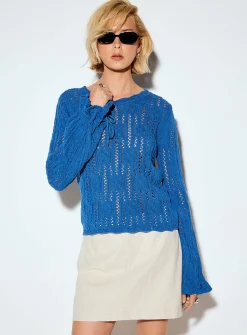 Openwork knit tie-up cuffs sweater