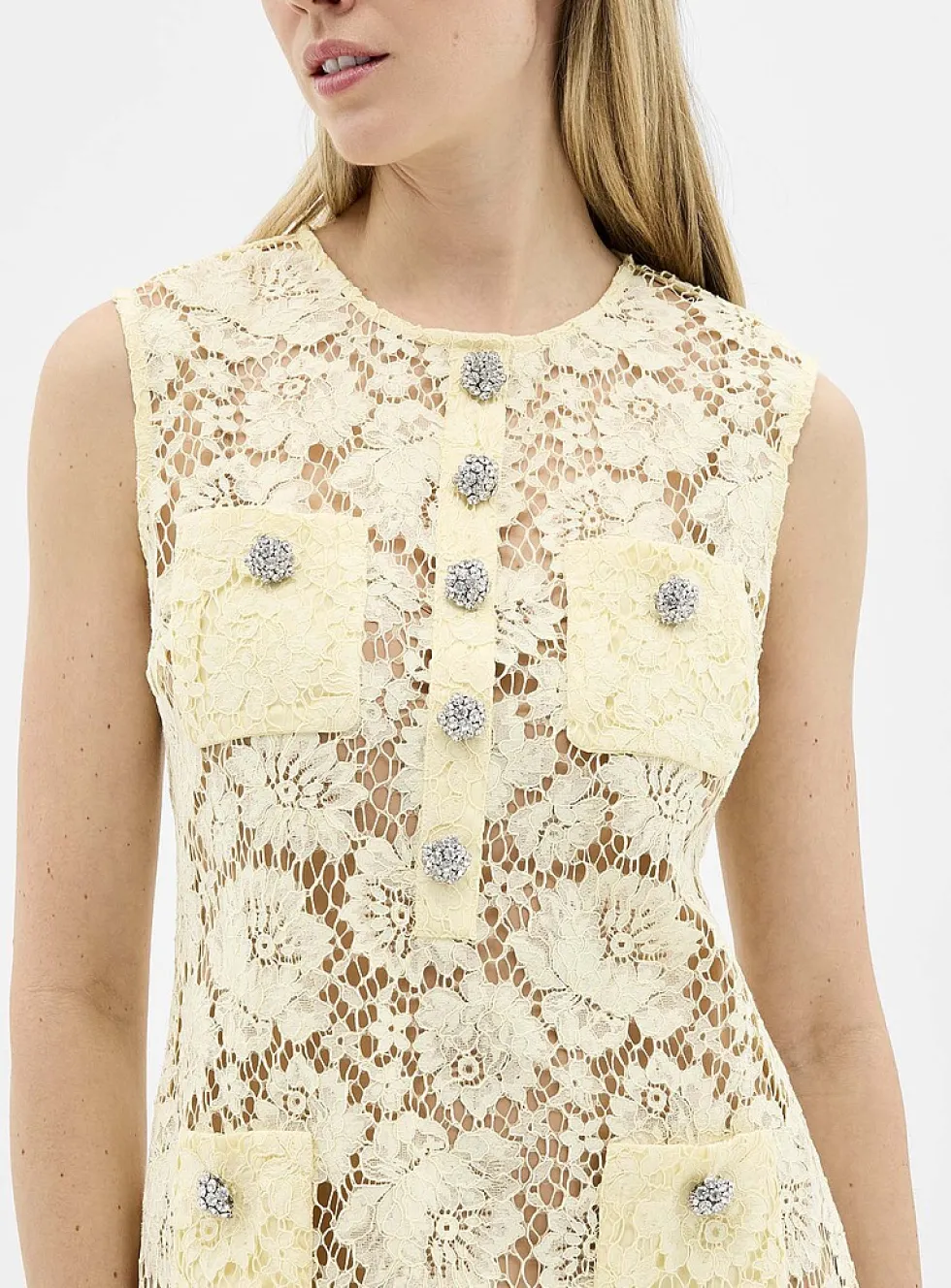 Openwork lace yellow minidress
