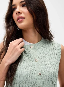 Openwork rib-knit button-up sweater vest