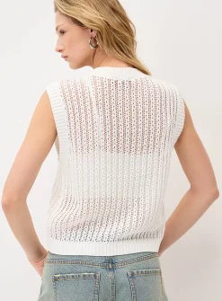Openwork rib-knit button-up sweater vest