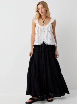 Openwork strips maxi tiered skirt