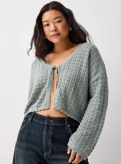 Openwork tie-up cardigan