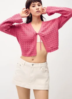 Openwork tie-up cardigan