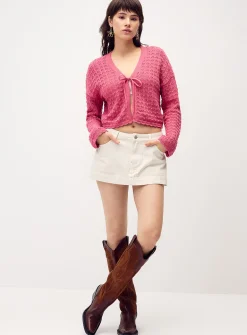 Openwork tie-up cardigan