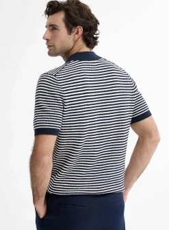 Openwork two-tone stripe polo