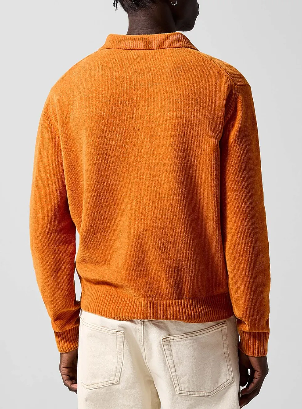 Orange chenille knit polo shirt