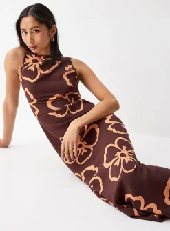Orange hibiscus maxi dress