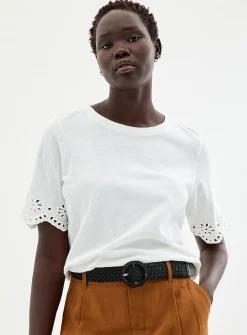 Organic cotton broderie anglaise slub T-shirt
