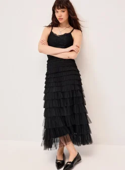 Organza and lace maxi dress